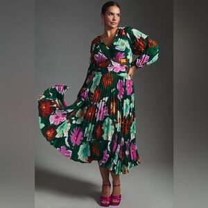 By Anthropologie Pleated V-Neck Dress